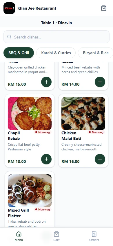 JomDine digital menu with categories, photos and prices